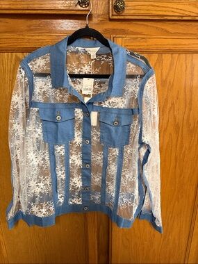 Cato White Lace Jacket with Blue Denim Trim